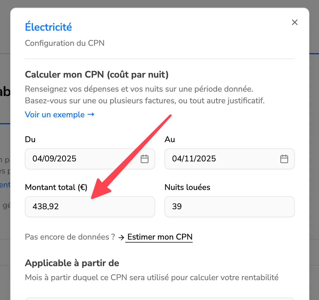 Champ « Montant total » du formulaire, renseigné à 438,92 €.